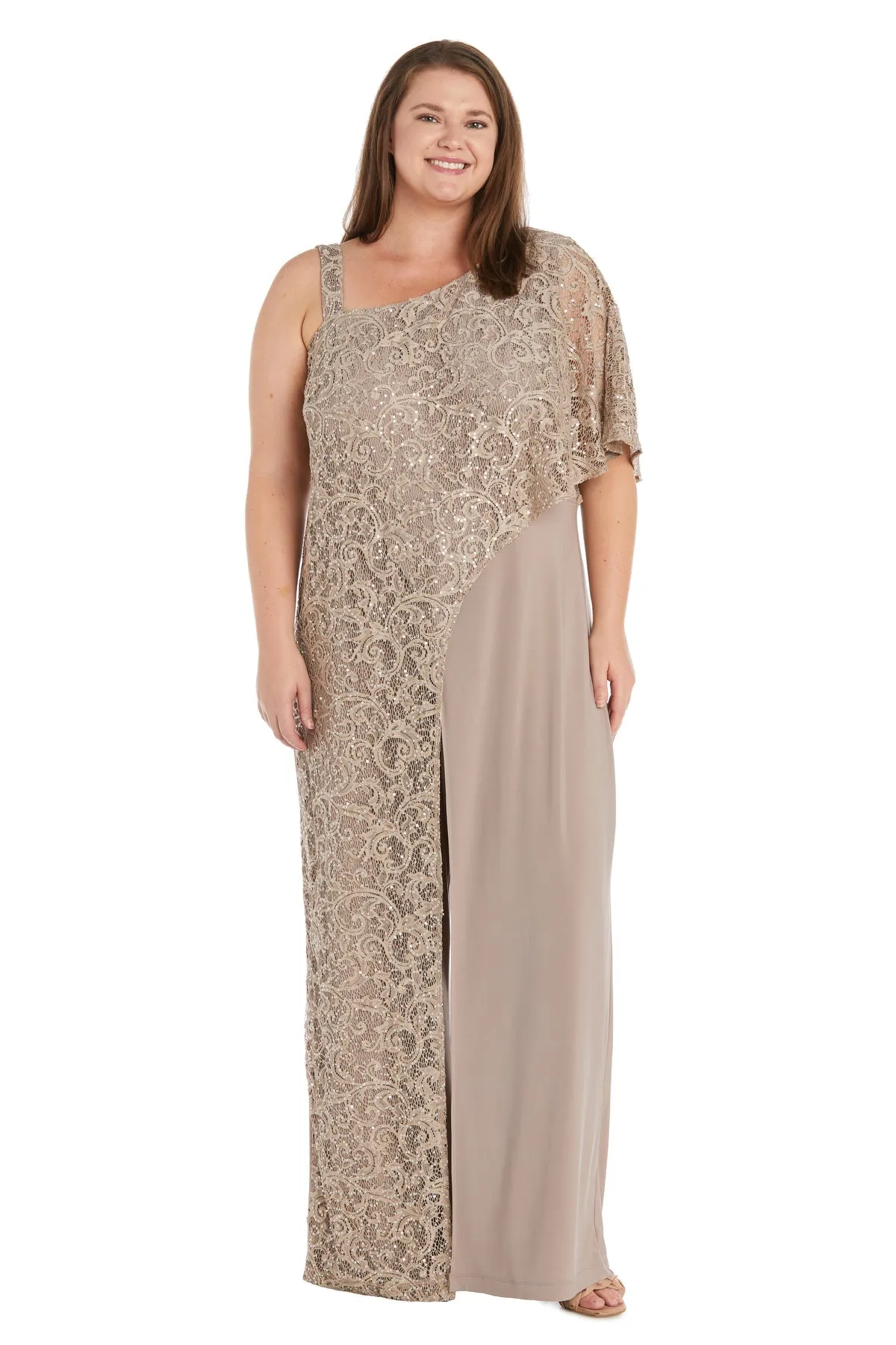 Plus Size Lace and Sequin Embellished Asymmetric Evening Jumpsuit