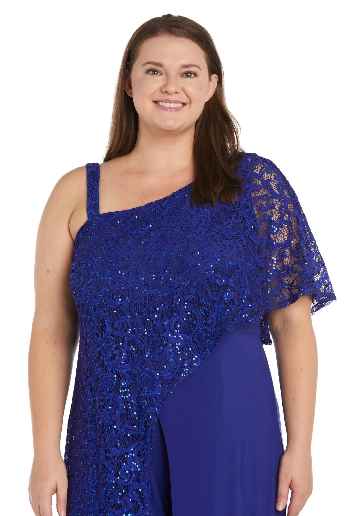 Plus Size Lace and Sequin Embellished Asymmetric Evening Jumpsuit