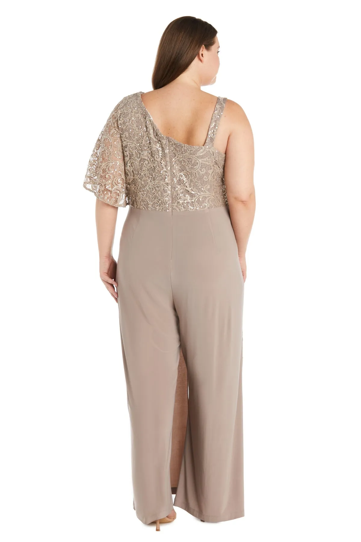 Plus Size Lace and Sequin Embellished Asymmetric Evening Jumpsuit