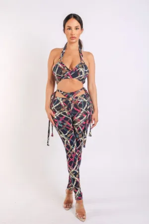 Printed Tie Detailed Jumpsuit