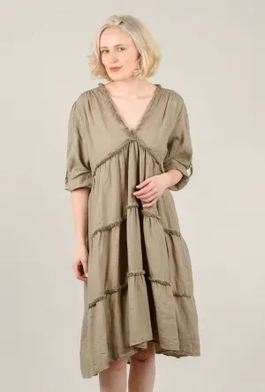 Raw-Edge Linen Midi Dress, Taupe