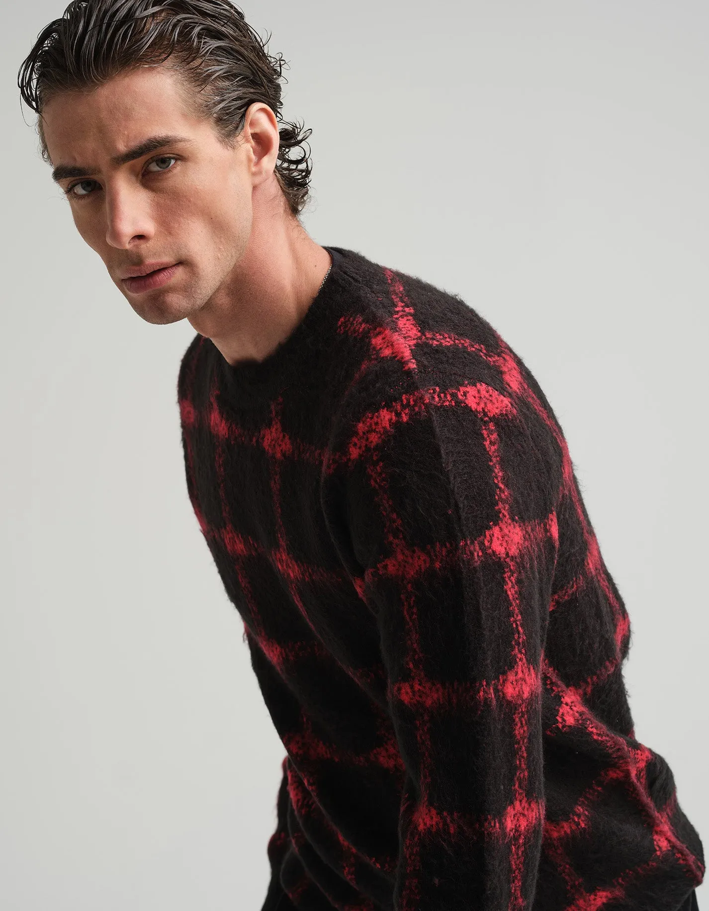 Red & Black Gradient Check Mohair Jumper GOLD COLLECTION