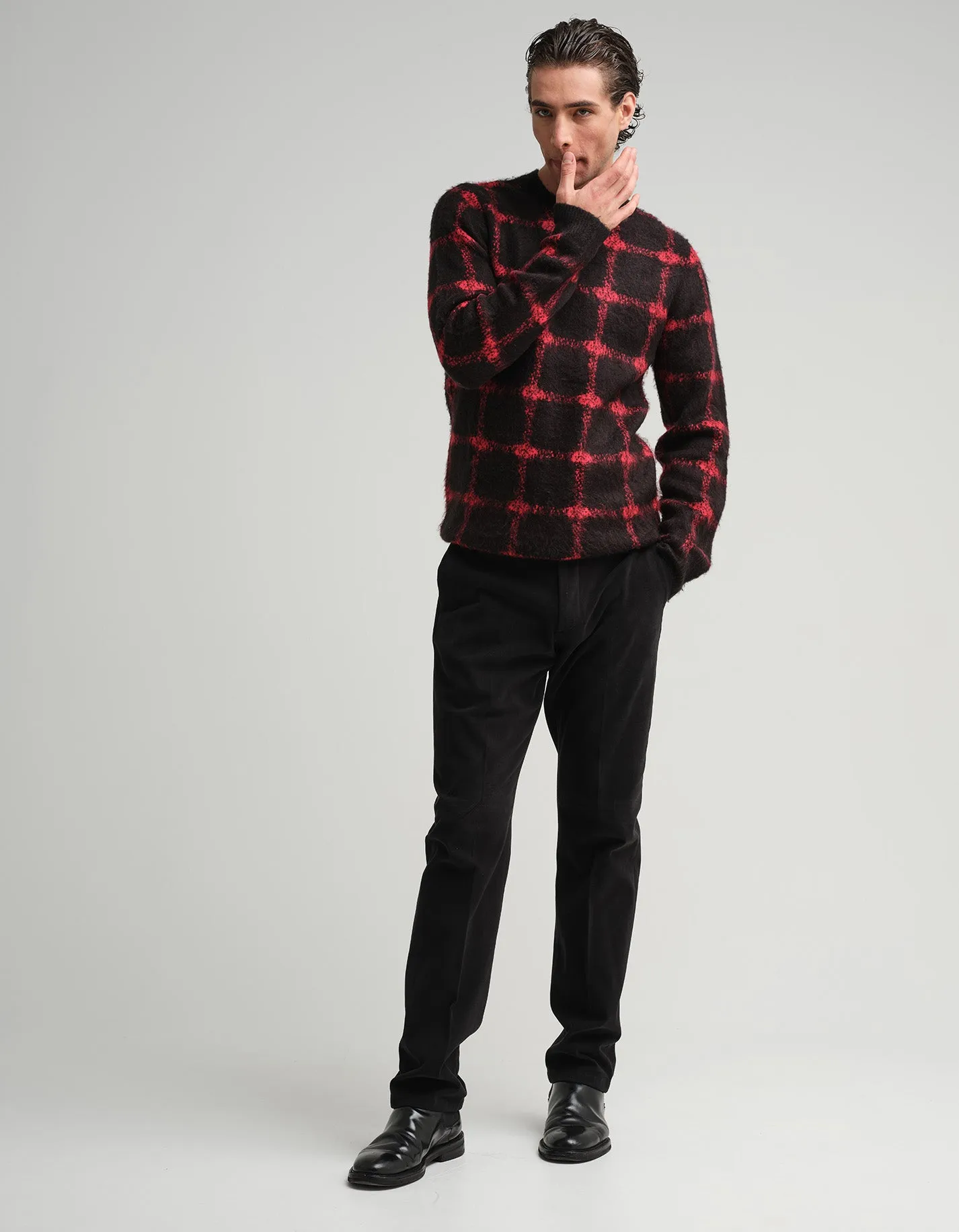 Red & Black Gradient Check Mohair Jumper GOLD COLLECTION