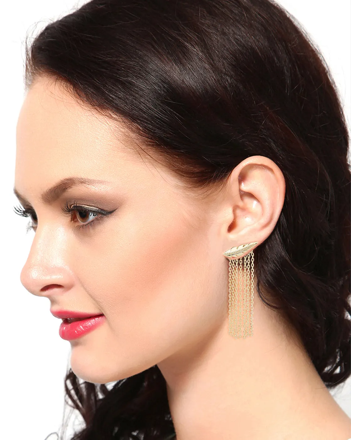 Rhodium Plated Cz Stylish Earlobe Earring