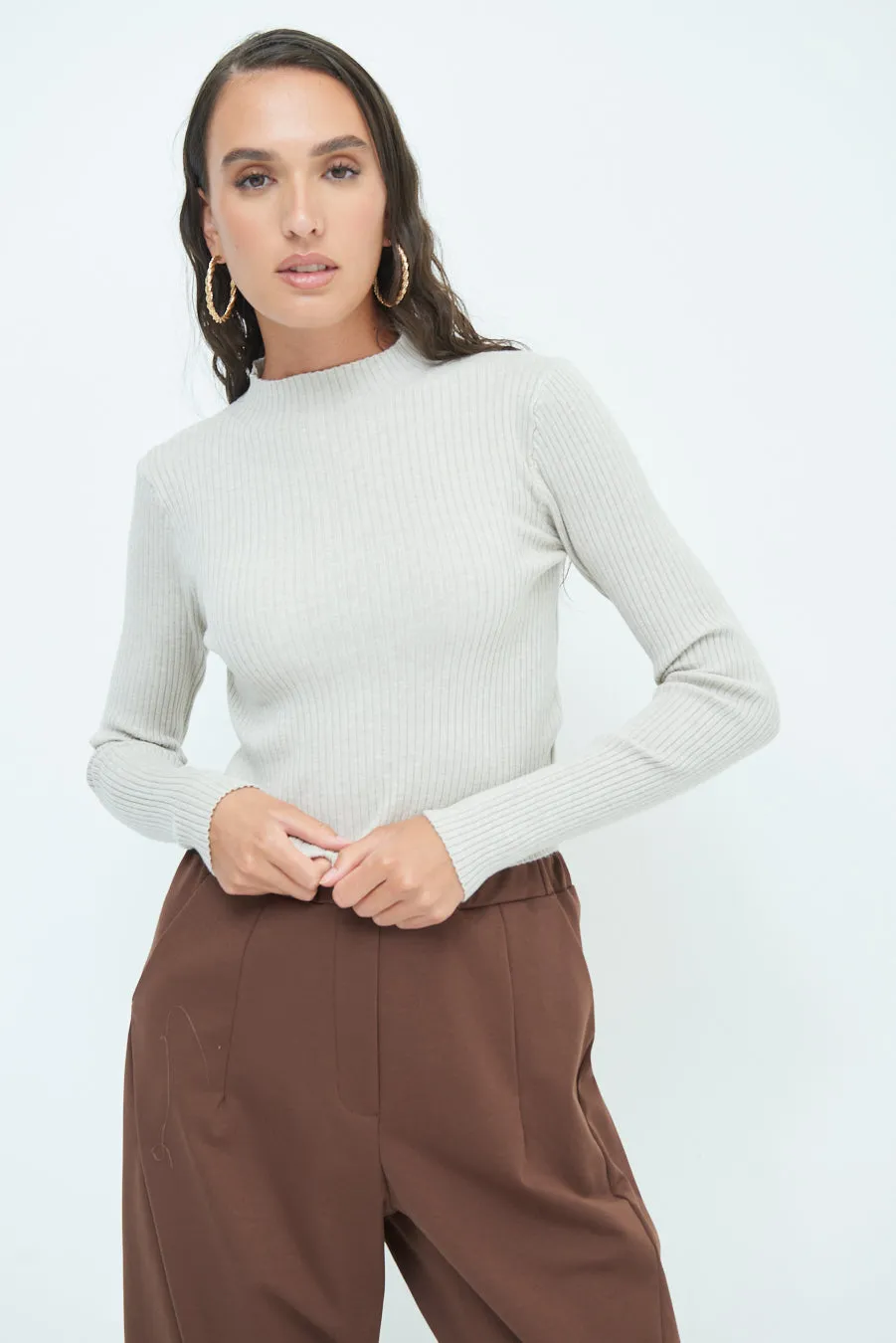 Ribbed long-sleeve mock neck top wholesale