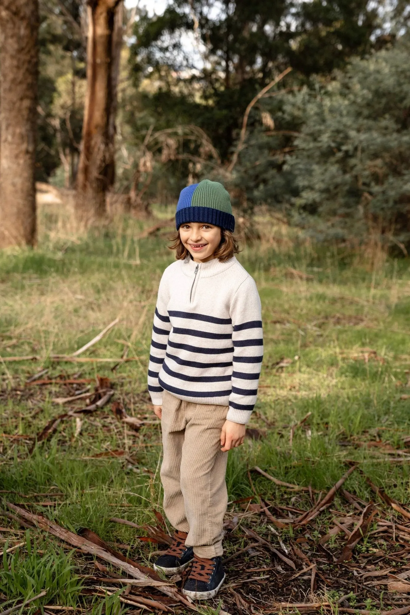 River Merino Beanie Blue and Green