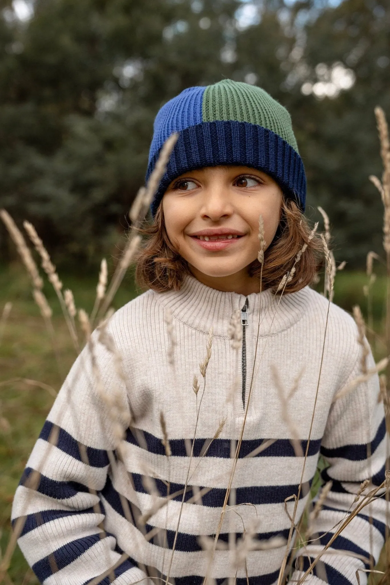 River Merino Beanie Blue and Green