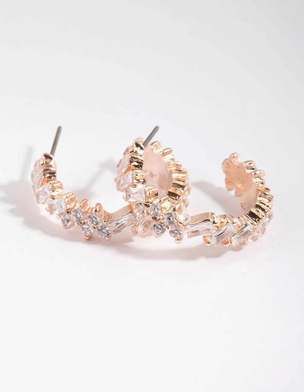 Rose Gold Stone Hoop Earrings