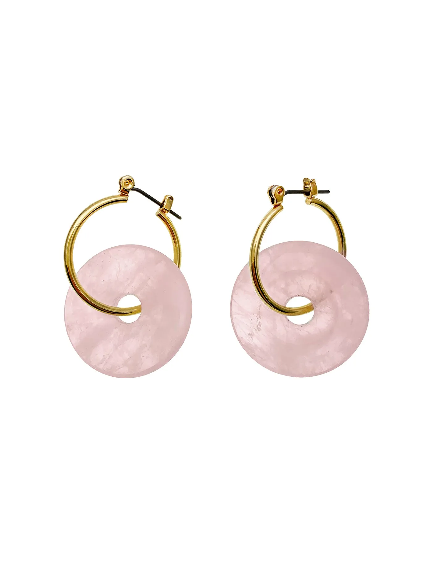 Rose Quartz Simple Round Donuts Clip On Earrings EE028