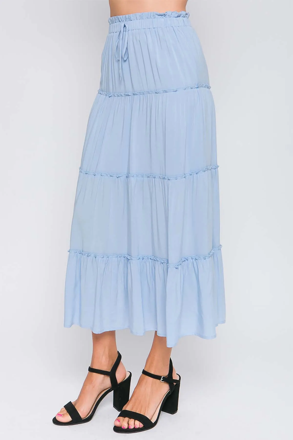 RUFFLE TIERED A-LINE LONG MAXI SKIRT 2-2-2(NOW $9.50 ONLY!)