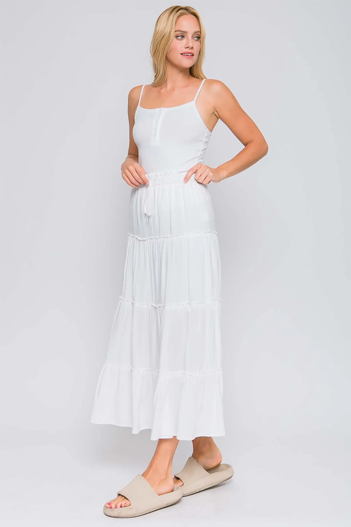 RUFFLE TIERED A-LINE LONG MAXI SKIRT 2-2-2(NOW $9.50 ONLY!)