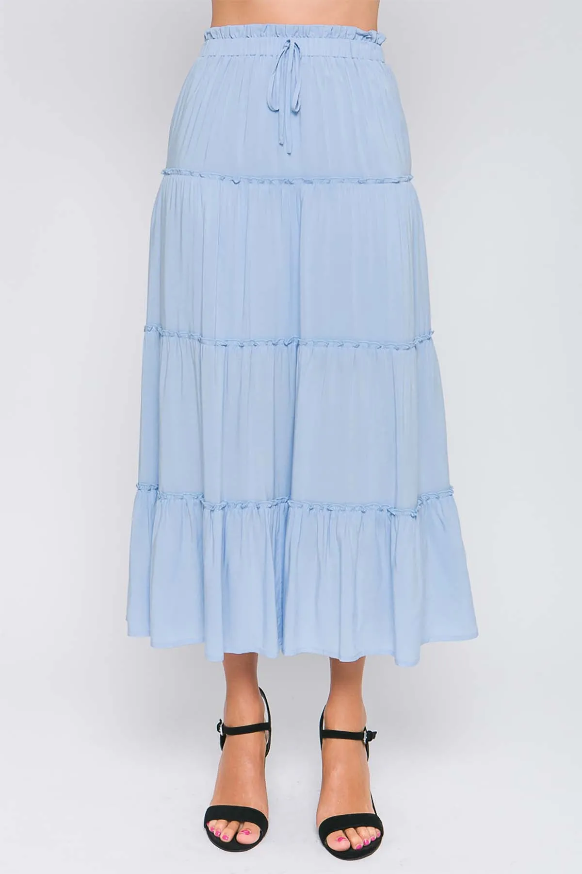 RUFFLE TIERED A-LINE LONG MAXI SKIRT 2-2-2(NOW $9.50 ONLY!)