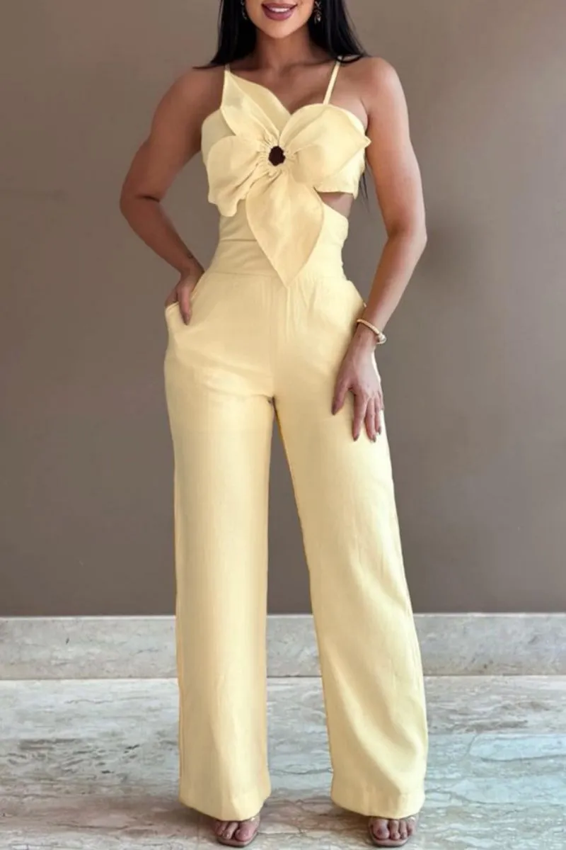 Sexy Casual Solid Bandage Backless Spaghetti Strap Skinny Jumpsuits