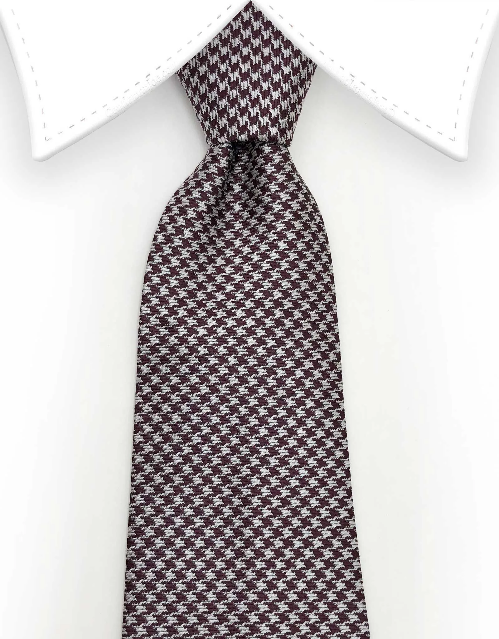 Silver and Chestnut Brown Houndstooth Necktie