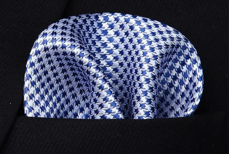 Silver and Navy Mini Houndstooth Necktie and Hanky Set