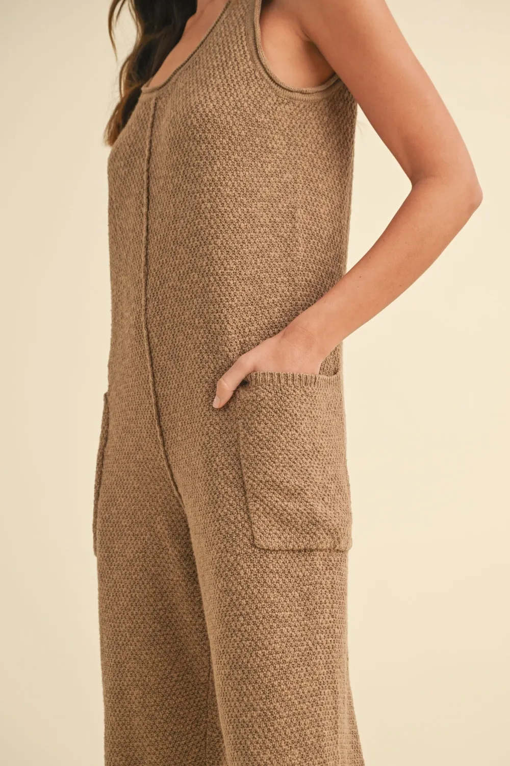 Sleeveless Knit Crop Jumpsuit with Pockets