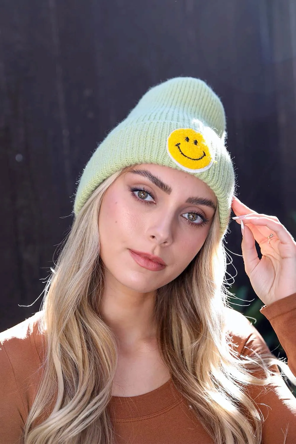 Smiley Face Ribbed Beanie 🙂