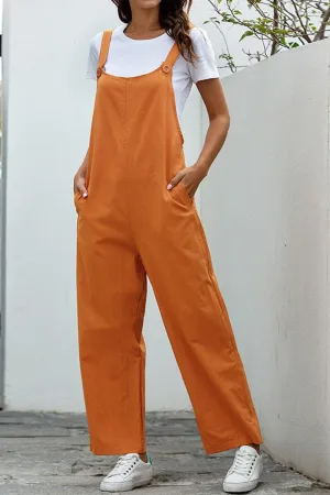 Solid Color Sleeveless Long Pants Jumpsuits