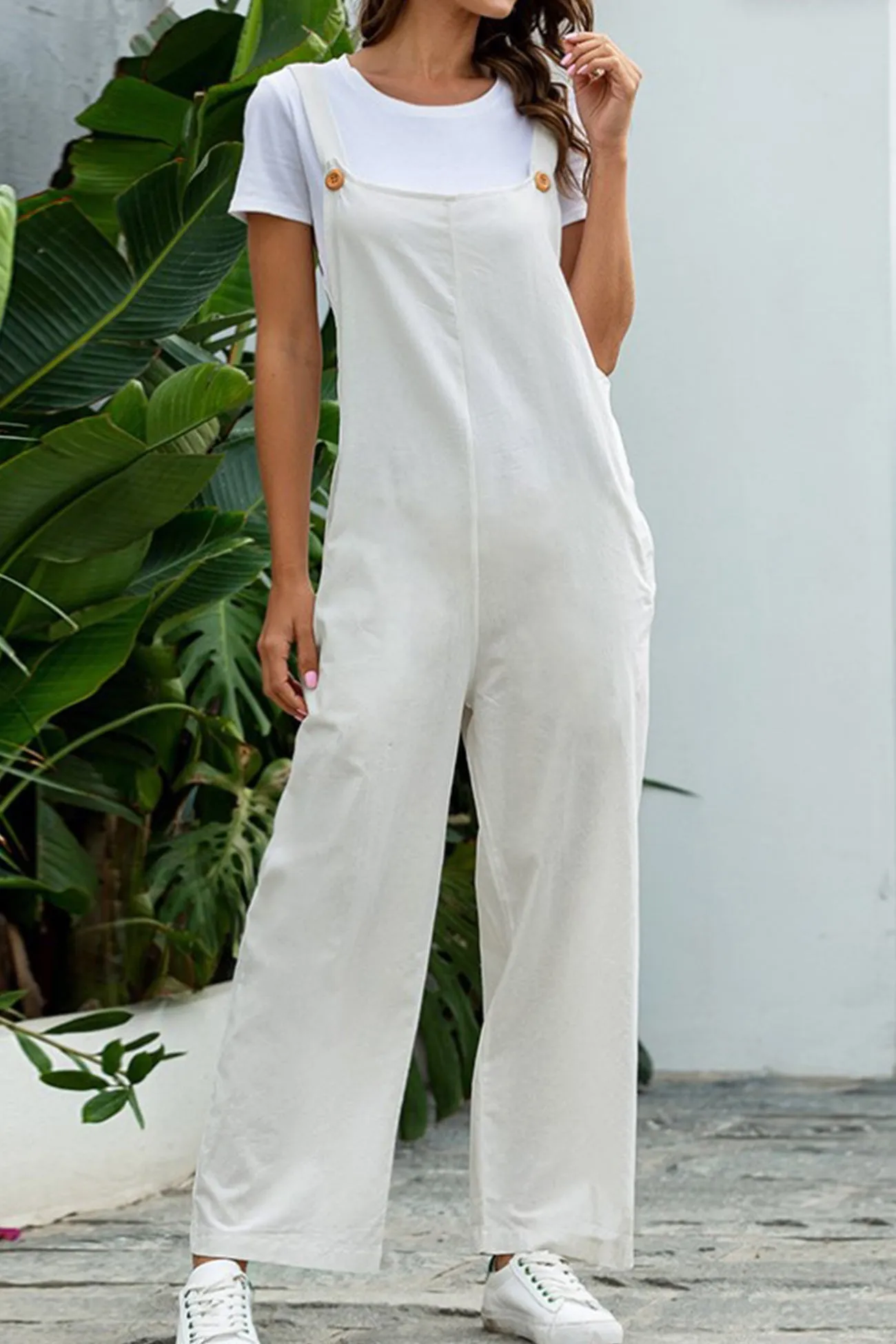 Solid Color Sleeveless Long Pants Jumpsuits