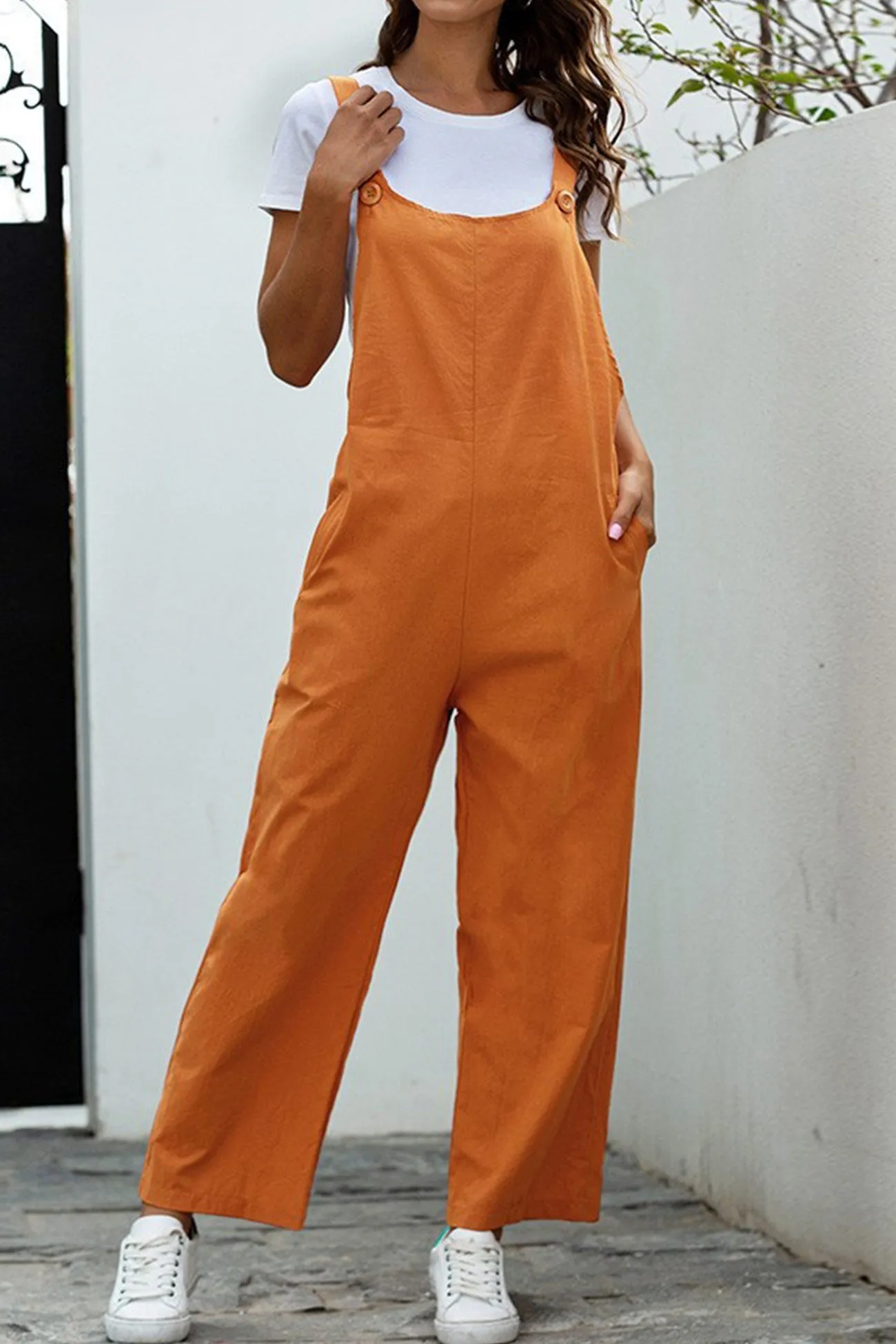 Solid Color Sleeveless Long Pants Jumpsuits