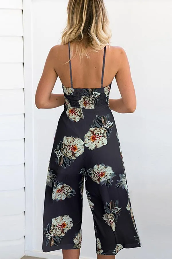 Spaghetti Strap Sleeveless Floral Loose Jumpsuits