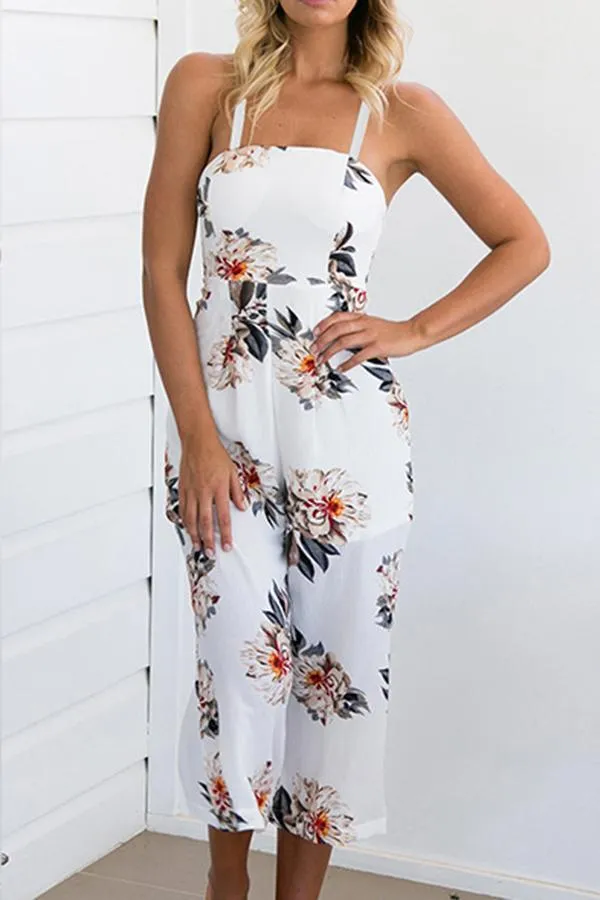 Spaghetti Strap Sleeveless Floral Loose Jumpsuits