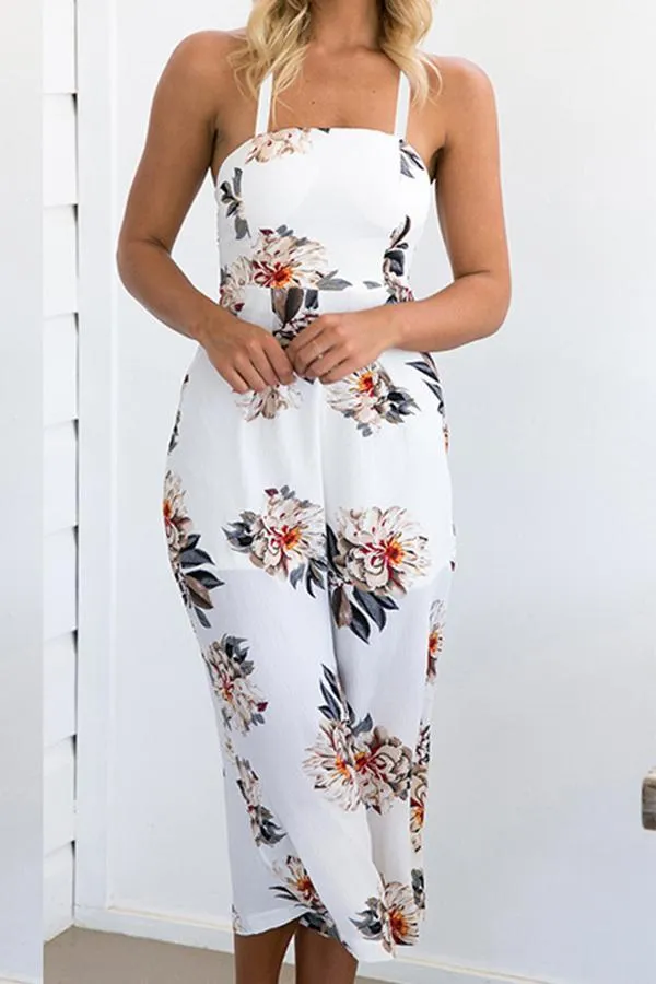 Spaghetti Strap Sleeveless Floral Loose Jumpsuits