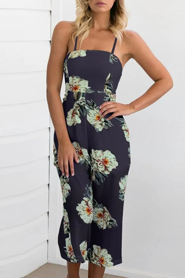 Spaghetti Strap Sleeveless Floral Loose Jumpsuits