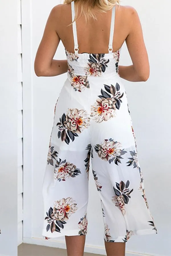 Spaghetti Strap Sleeveless Floral Loose Jumpsuits