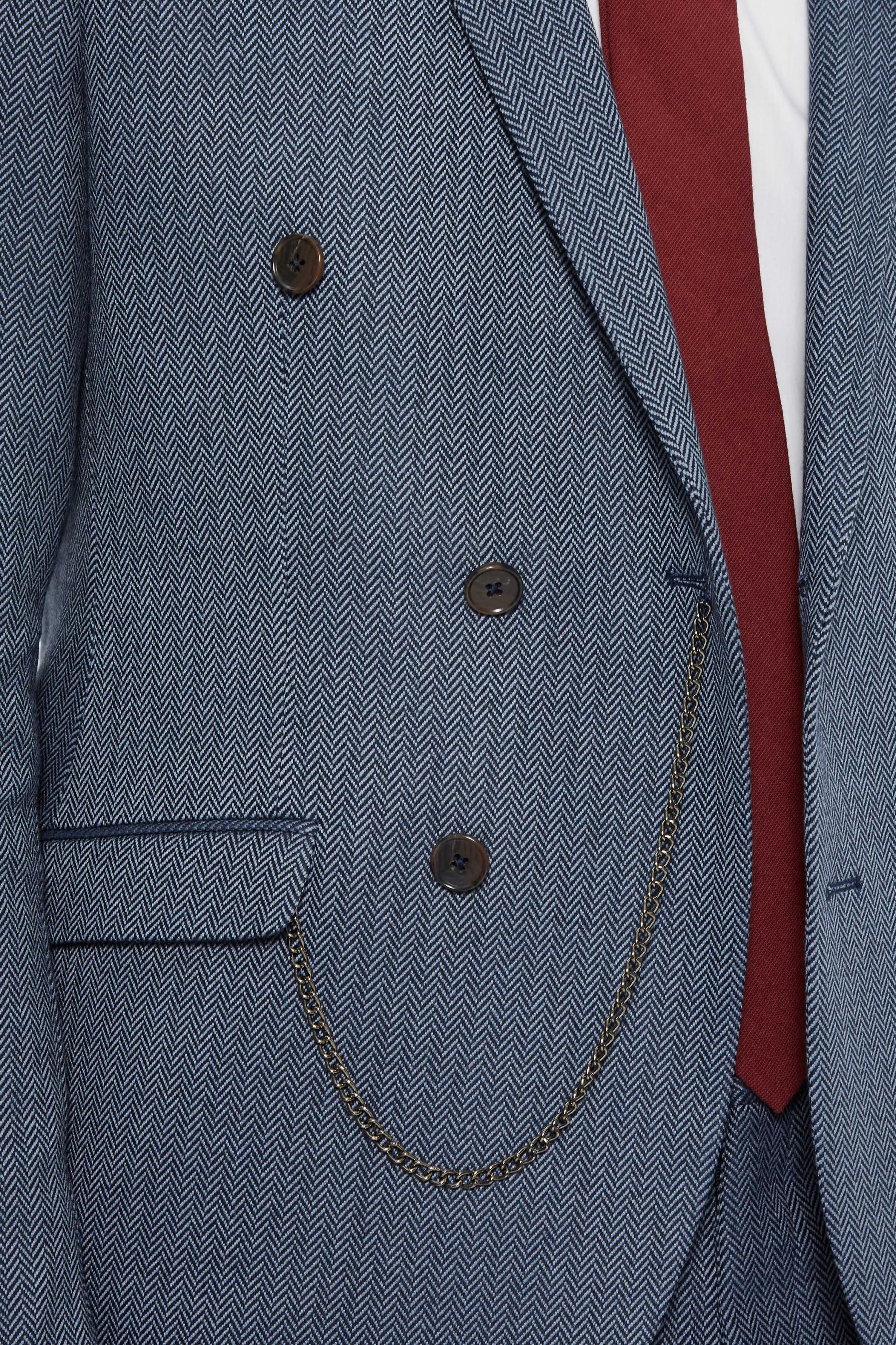 Stamford Slim Fit Blue Herringbone Double Breasted Jacket - ARCHIVE