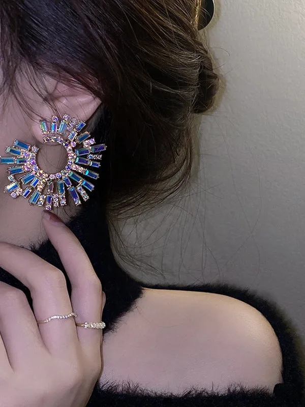 Statement Multi-Colored Rhinestone Earrings Accessories