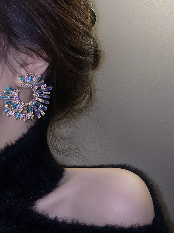 Statement Multi-Colored Rhinestone Earrings Accessories