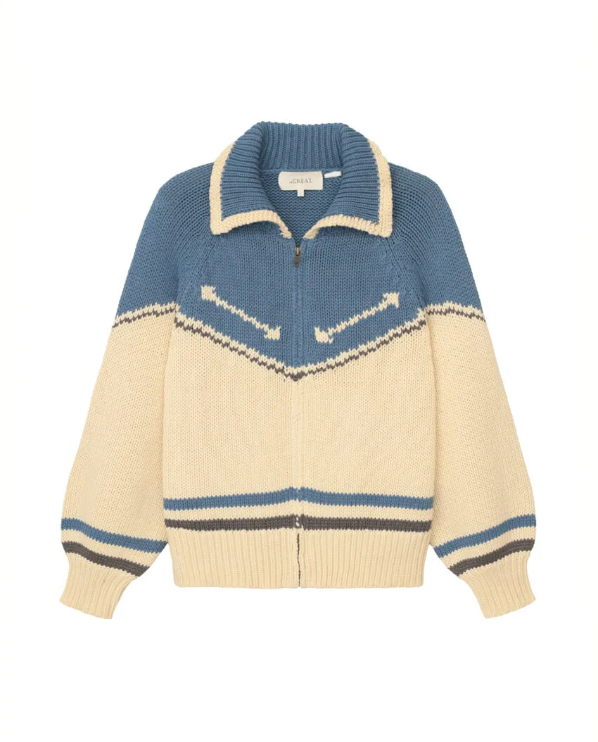 The Great - The Ranch Cardigan in Cream with Blue Jean