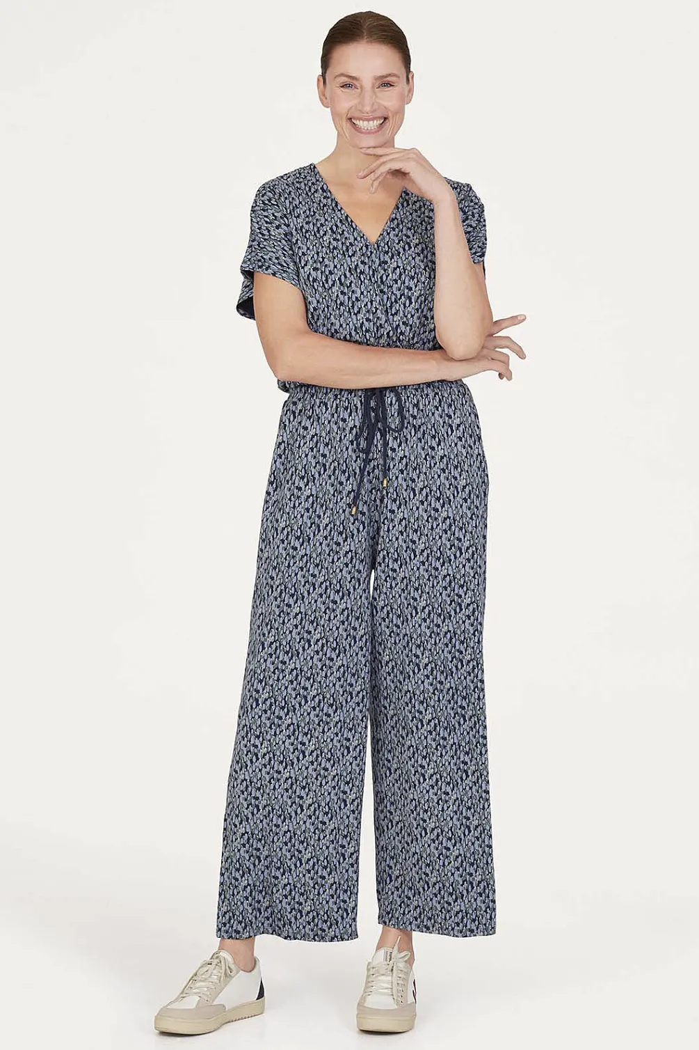 Thought Marlee Lenzing™ EcoVero™ Printed Wrap Jumpsuit in Navy