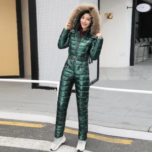 Trendy Hooded Puffy Jumpsuit With Zipper