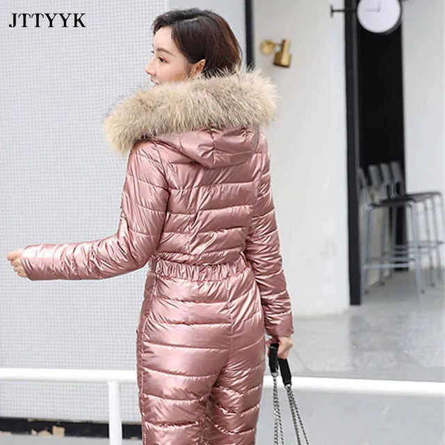 Trendy Hooded Puffy Jumpsuit With Zipper