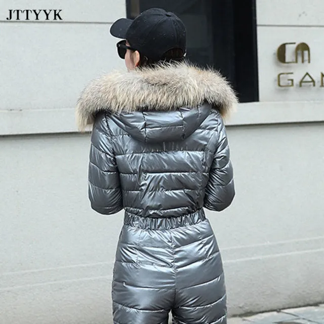 Trendy Hooded Puffy Jumpsuit With Zipper