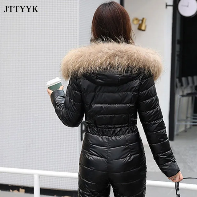 Trendy Hooded Puffy Jumpsuit With Zipper