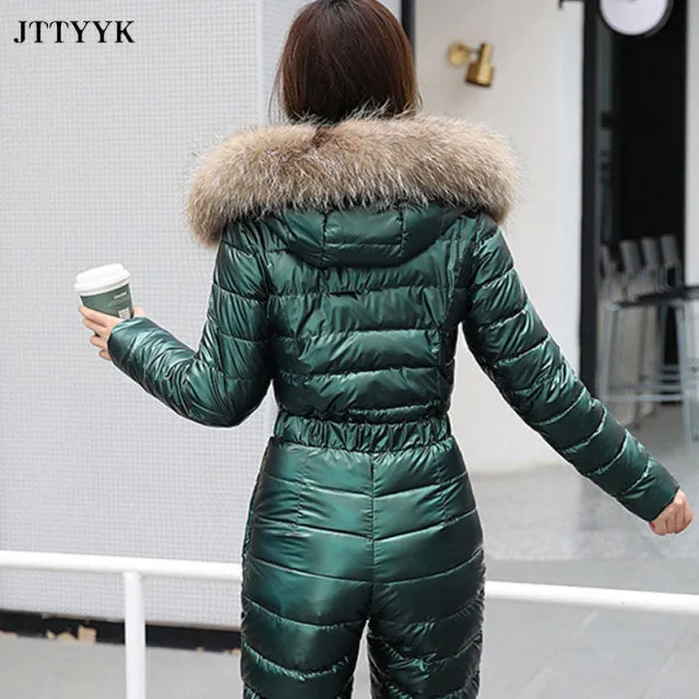 Trendy Hooded Puffy Jumpsuit With Zipper