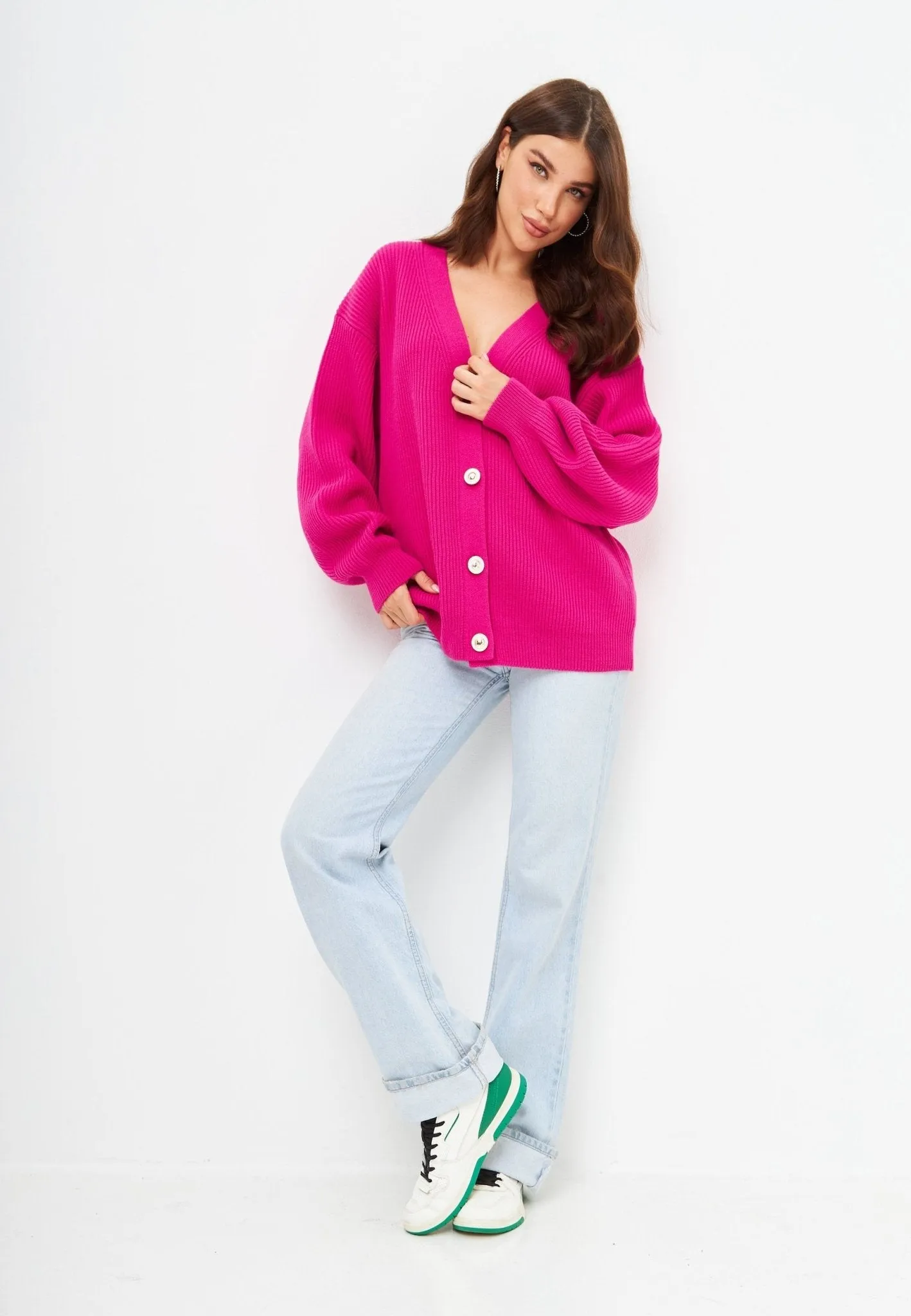 V-neck Cardigan -  Pink