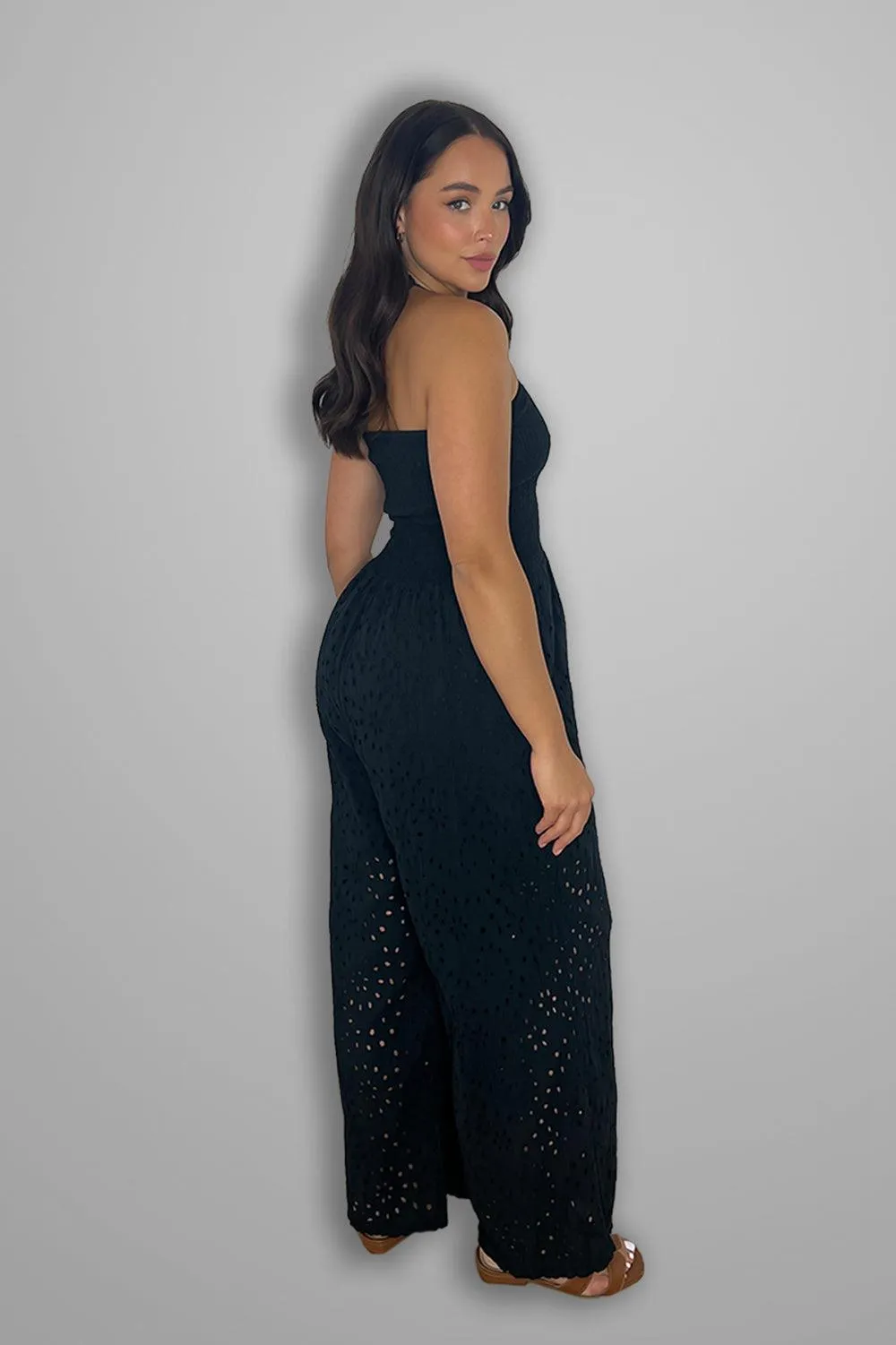 Versatile Halterneck Crochet Wide Leg Jumpsuit