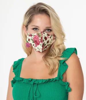 Vintage Red Rose Print Face Mask