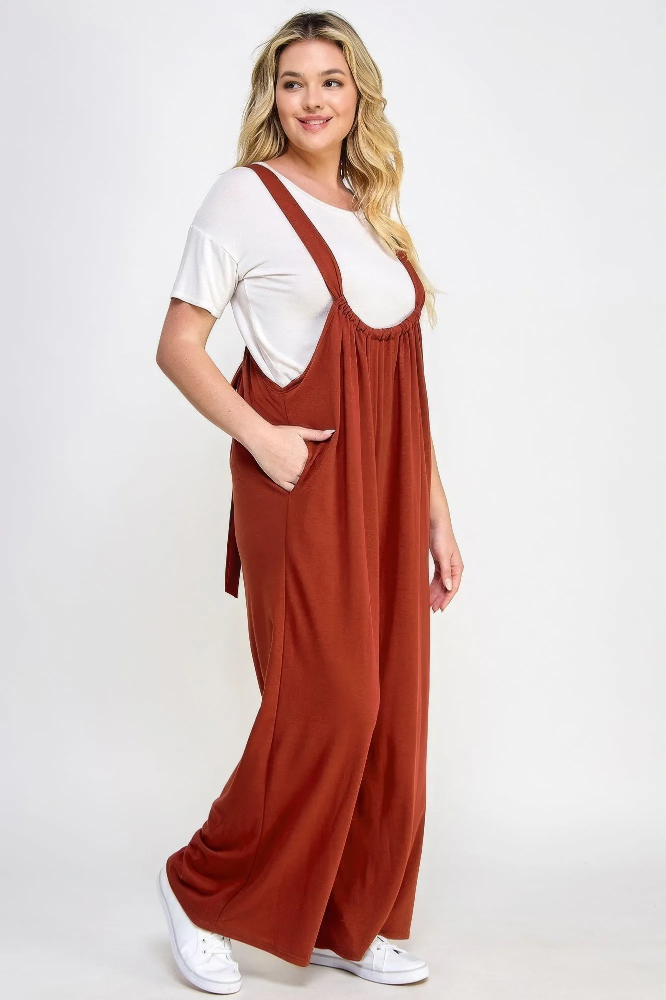 Voluptuous ( ) French Terry Wide Leg Women's Plus Size Overalls Jumpsuit