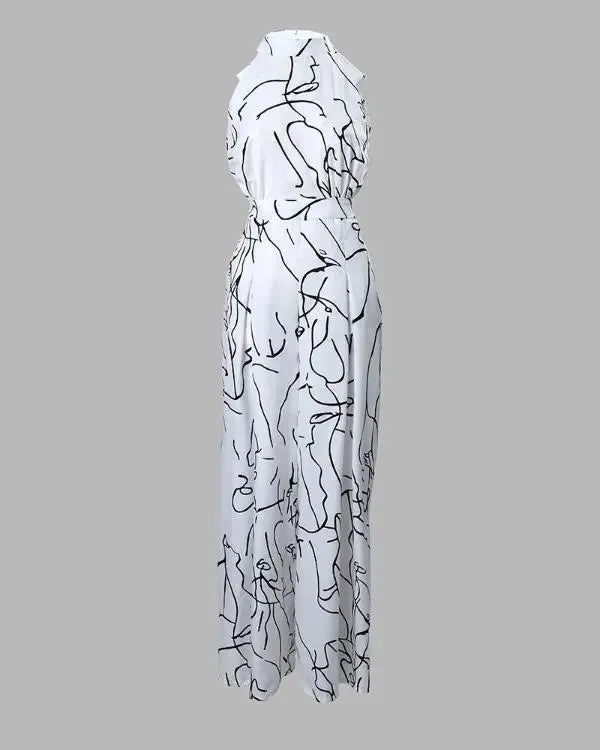 Wide Leg Abstract Printed Jumpsuit