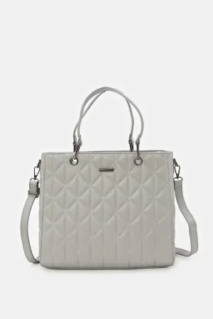 Women Grey Quilted Embellished Tote Bag