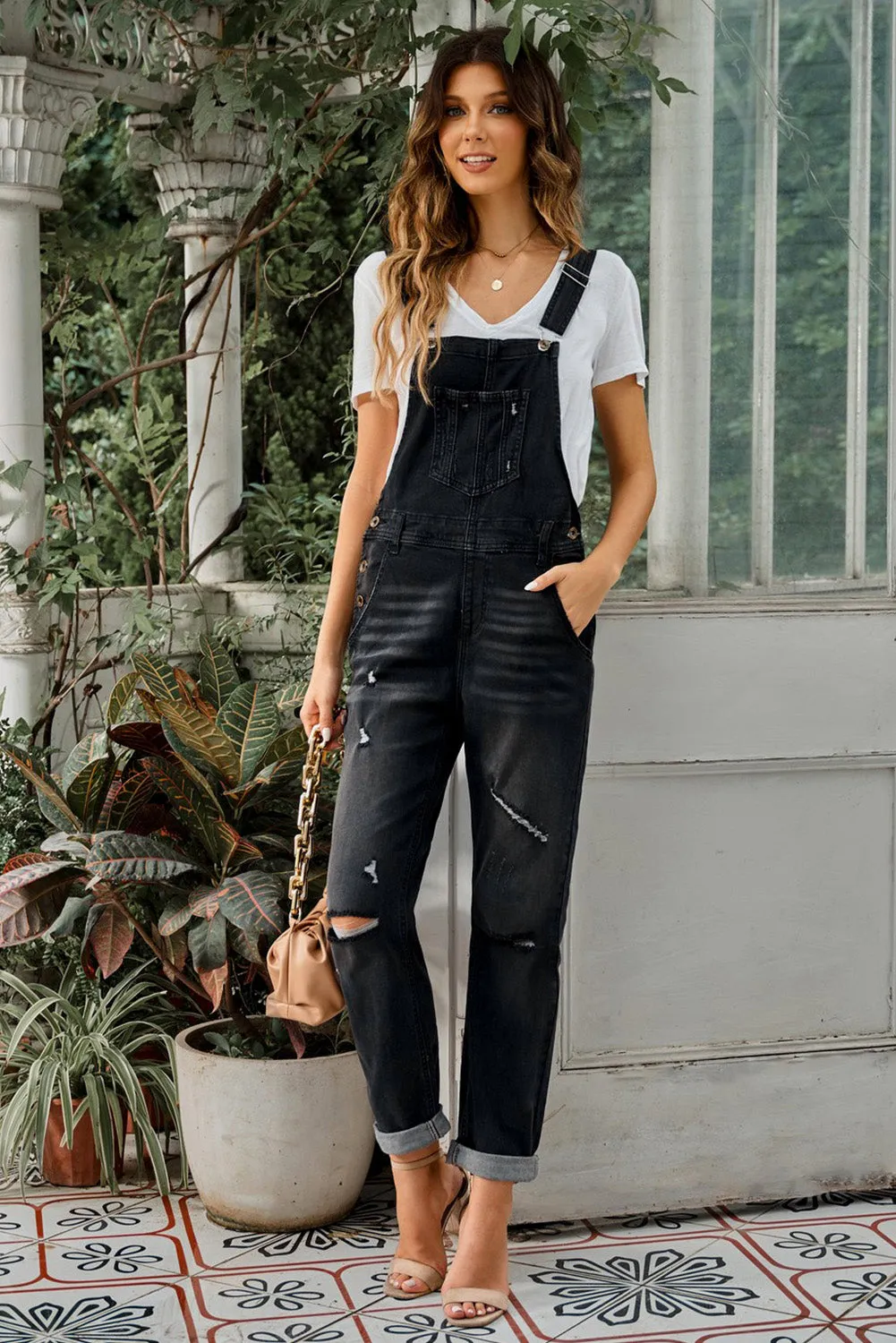 Women's Casual Distressed Bib Overalls Denim Jeans Pants Jumpsuits