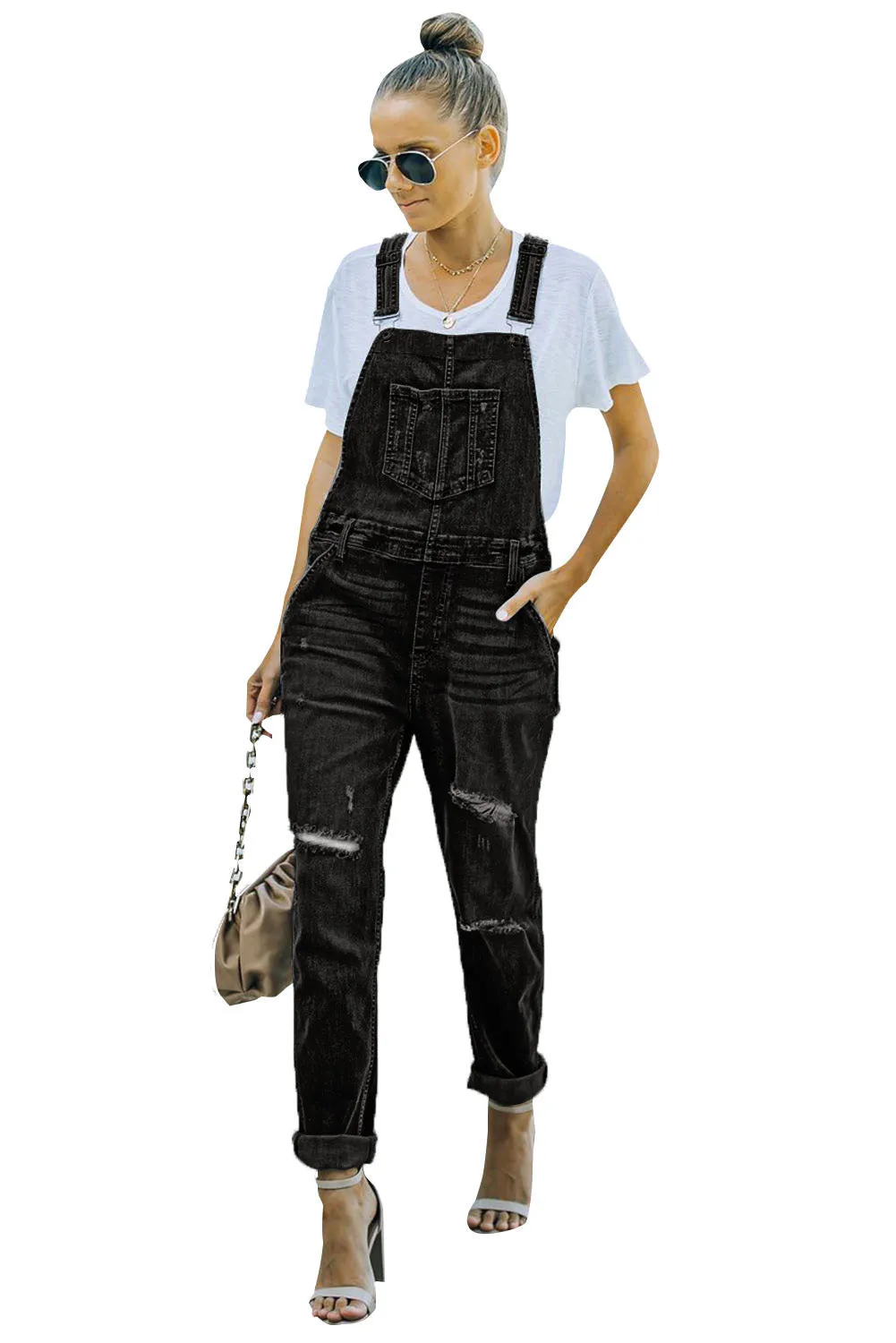 Women's Casual Distressed Bib Overalls Denim Jeans Pants Jumpsuits