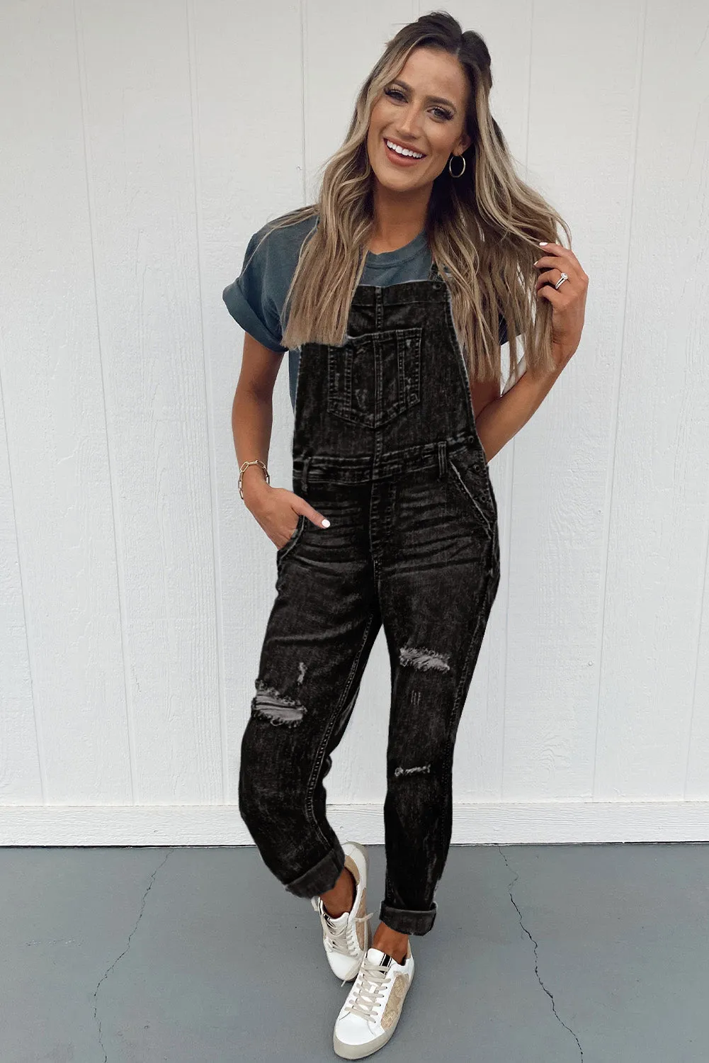 Women's Casual Distressed Bib Overalls Denim Jeans Pants Jumpsuits