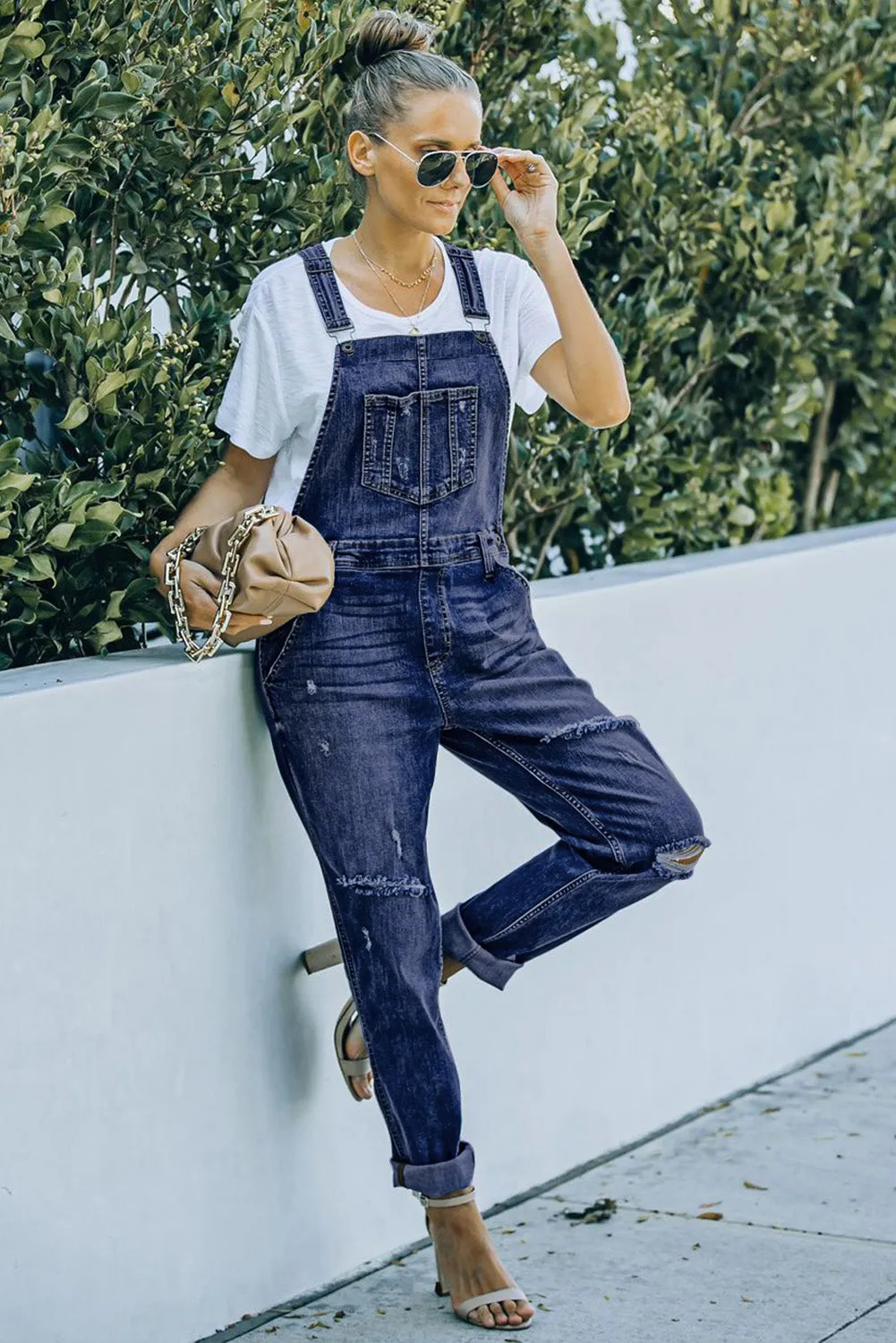 Women's Casual Distressed Bib Overalls Denim Jeans Pants Jumpsuits