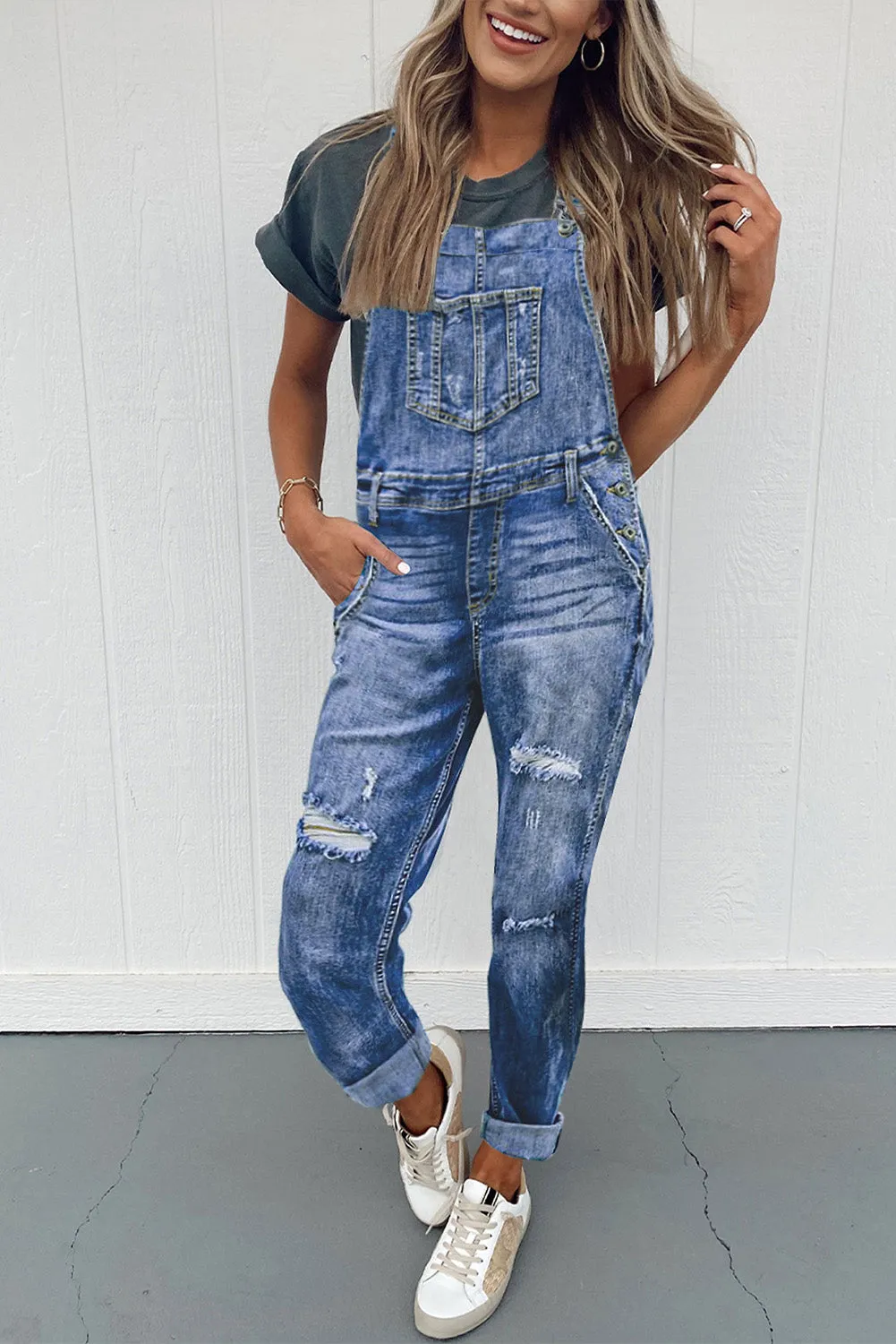 Women's Casual Distressed Bib Overalls Denim Jeans Pants Jumpsuits